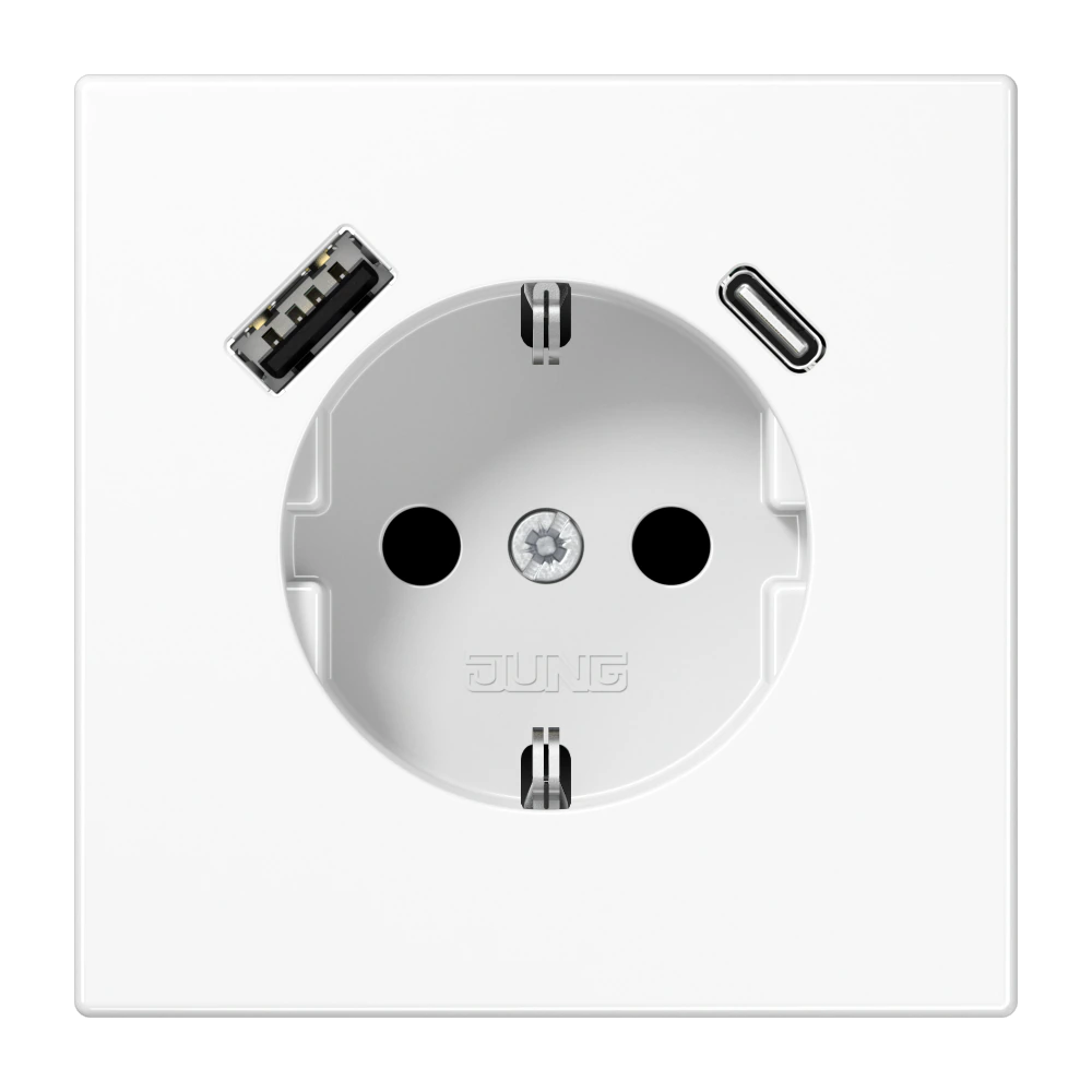 SCHUKO® socket with USB charger — JUNG LS 990, white, art. LS1520-15CAWW