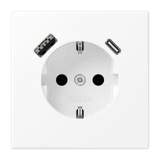 Розетка SCHUKO® с USB-зарядным устройством, тип A + тип С; термопласт; белый матовый