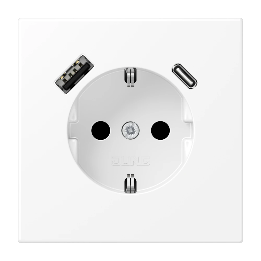 Розетка SCHUKO® с USB-зарядным устройством, тип A + тип С; термопласт; белый матовый — JUNG LS 990, Matt White, арт. LS1520-15CAWWM