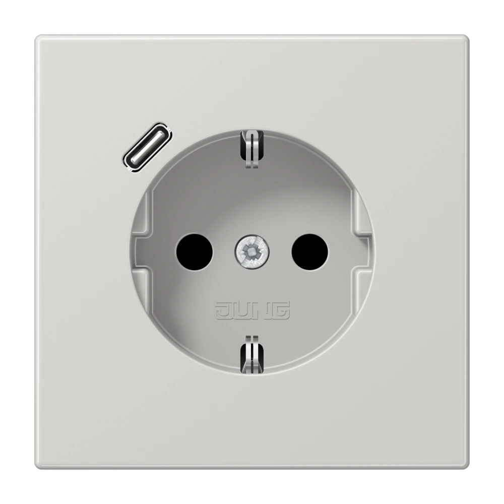 Розетка SCHUKO® с USB-зарядным устройством, тип С; термопласт; светло-серый — JUNG LS 990, Светло-серый, арт. LS1520-18CLG