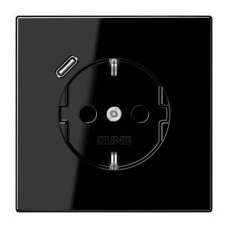 Розетка SCHUKO® с USB-зарядным устройством, тип С; термопласт; черный