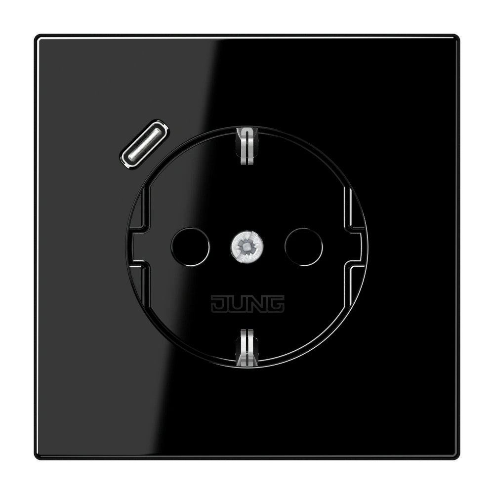 Розетка SCHUKO® с USB-зарядным устройством, тип С; термопласт; черный — JUNG LS 990, Чёрный, арт. LS1520-18CSW