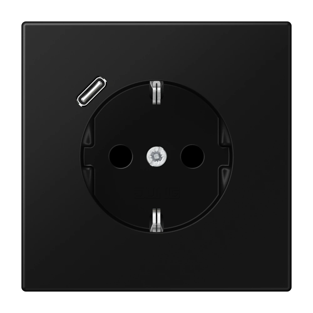 Розетка SCHUKO® с USB-зарядным устройством, тип С; термопласт; черный матовый — JUNG LS 990, Matt Black, арт. LS1520-18CSWM