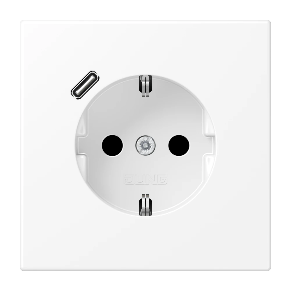 Розетка SCHUKO® с USB-зарядным устройством, тип С; термопласт; белый матовый — JUNG LS 990, Matt White, арт. LS1520-18CWWM