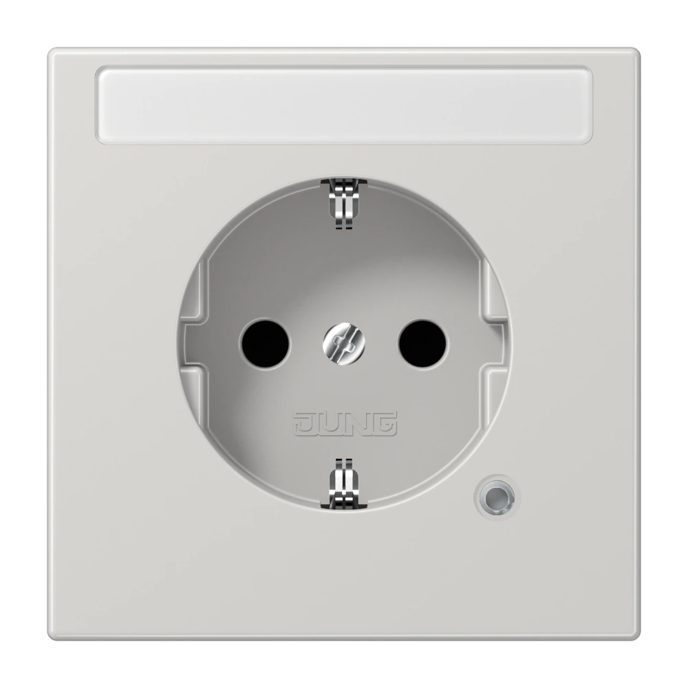 SCHUKO® socket with pilot light, contact protection and inscription field — JUNG LS 990, light grey, art. LS1520NAKOLG