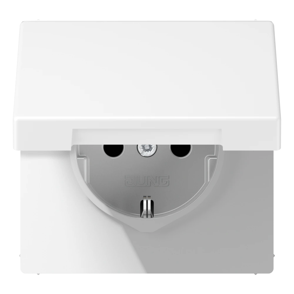 SCHUKO® socket with hinged lid and contact protection SCHUKO®-розетка с откидной — JUNG LS 990, Matt White, арт. LS1521KIKLWWM