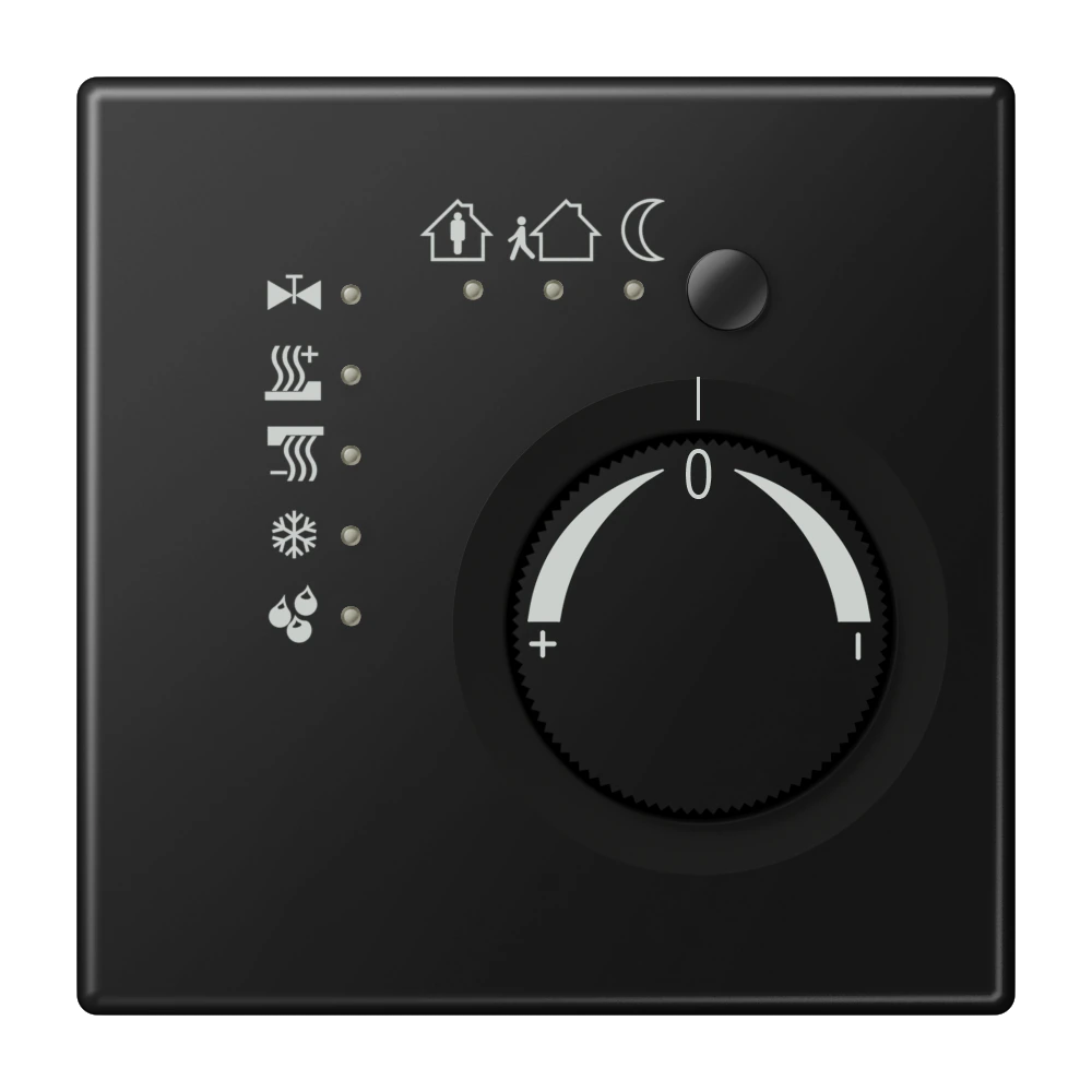 Room temperature controller with push-button interface 4-gang — JUNG LS 990, Matt Black, art. LS2178TSSWM