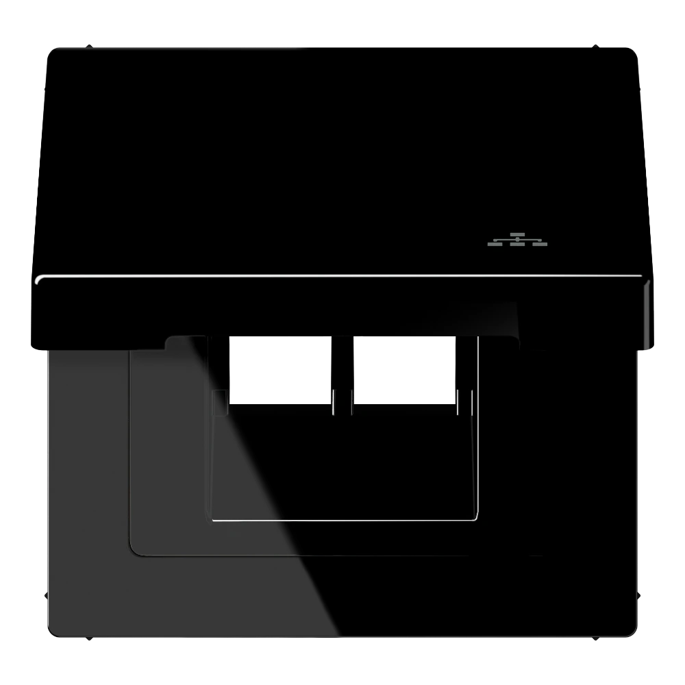 Hinged lid with symbol "LAN" — JUNG LS 990, black, art. LS990BFKLLANSW