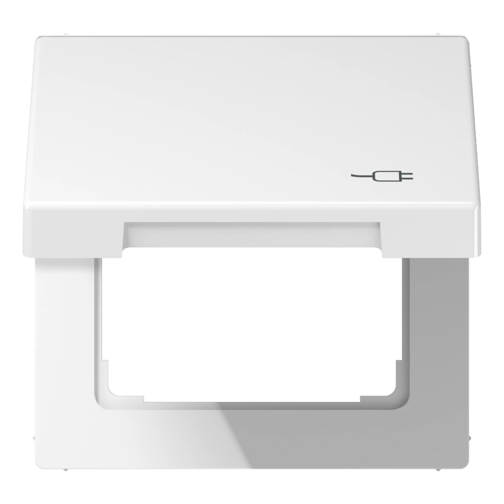 Hinged lid with symbol "plug" — JUNG LS 990, white, art. LS990BFKLSOCWW