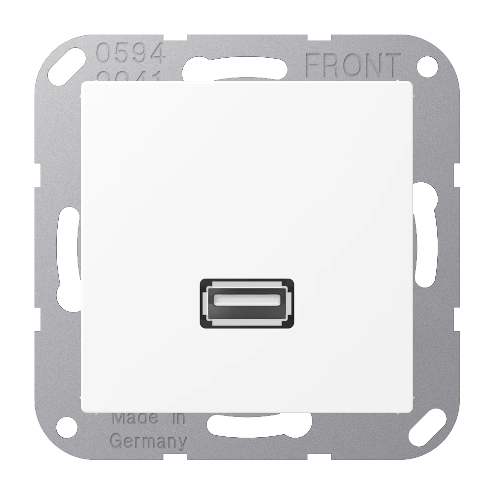 USB 2.0, термопласт лак., серия A, матовый белый — JUNG Мультимедиа, Белый матовый, арт. MAA1122WWM