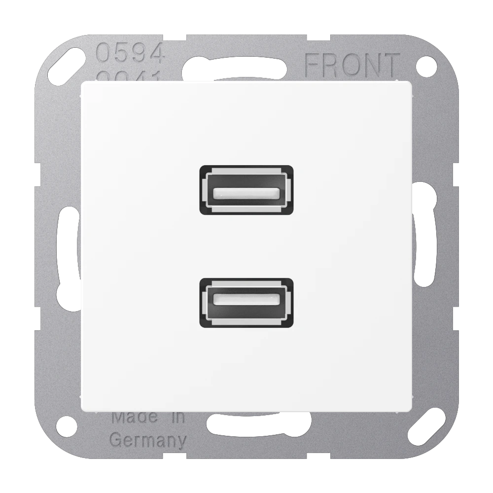 2 x USB 2.0, термопласт лак., серия A, матовый белый — JUNG Мультимедиа, Белый матовый, арт. MAA1153WWM