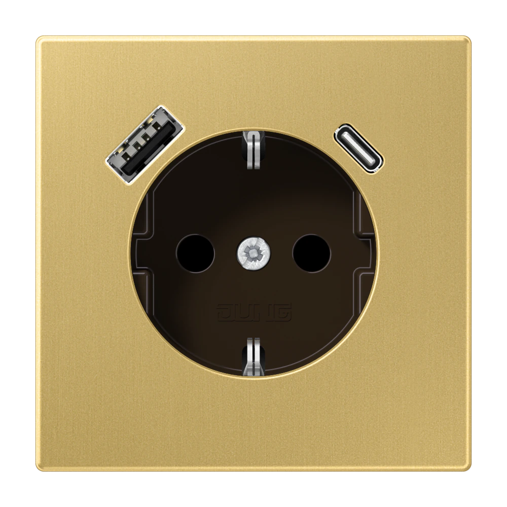 SCHUKO® розетка с USB тип AC — JUNG LS 990, Классическая латунь, арт. ME1520-15CAC