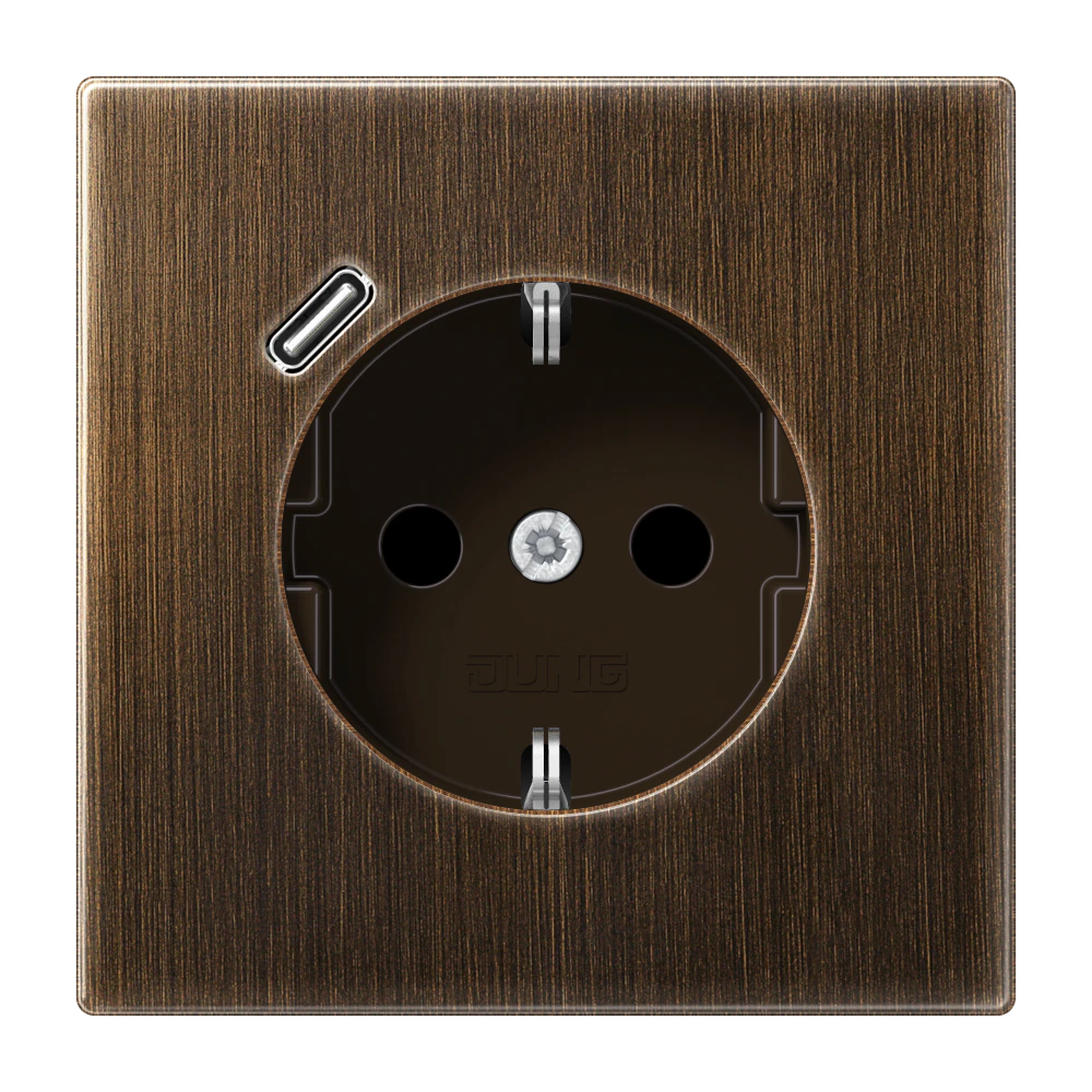 SCHUKO® socket with USB charger — JUNG LS 990, antique brass, art. ME1520-18CAT