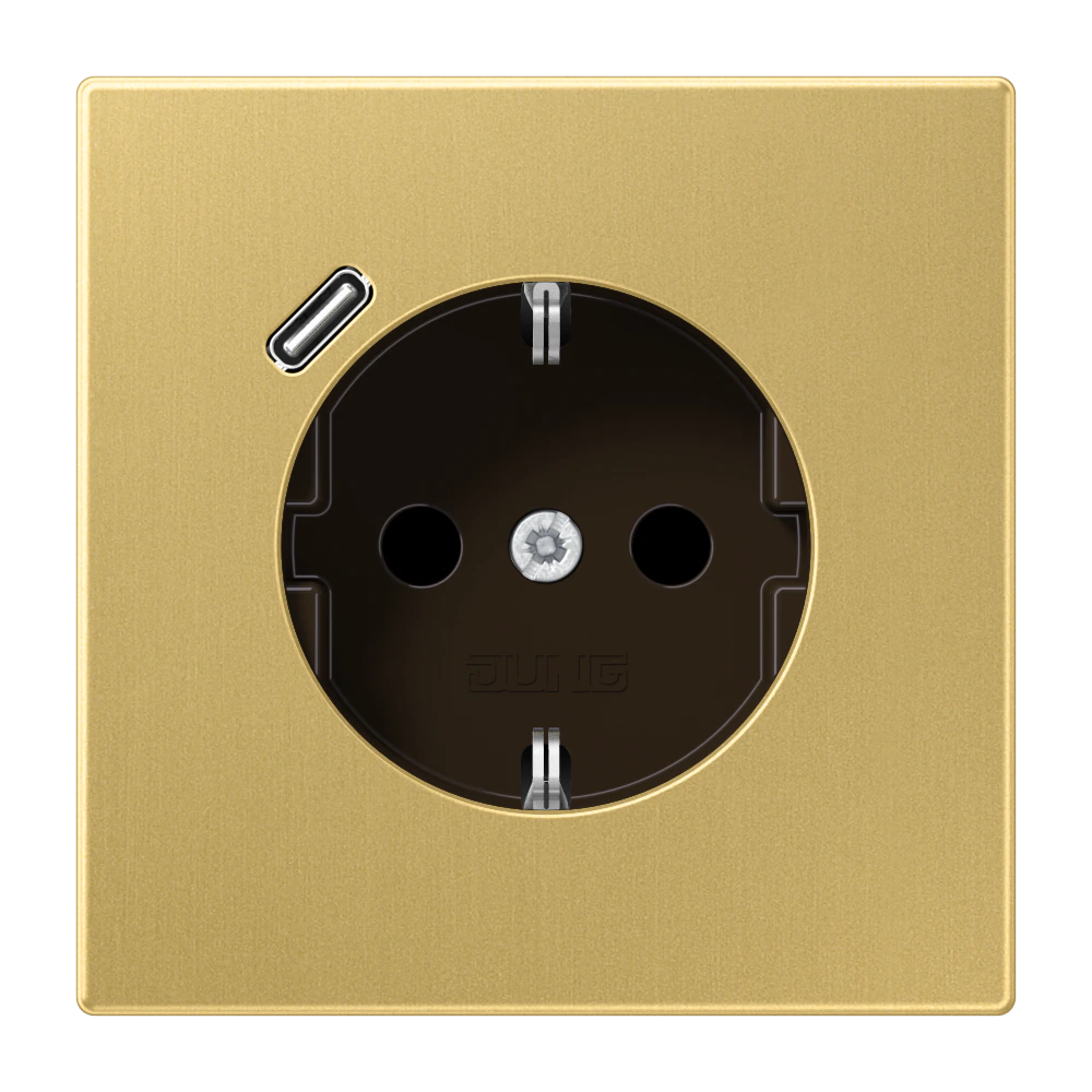 SCHUKO® socket with USB charger — JUNG LS 990, classic brass, art. ME1520-18CC