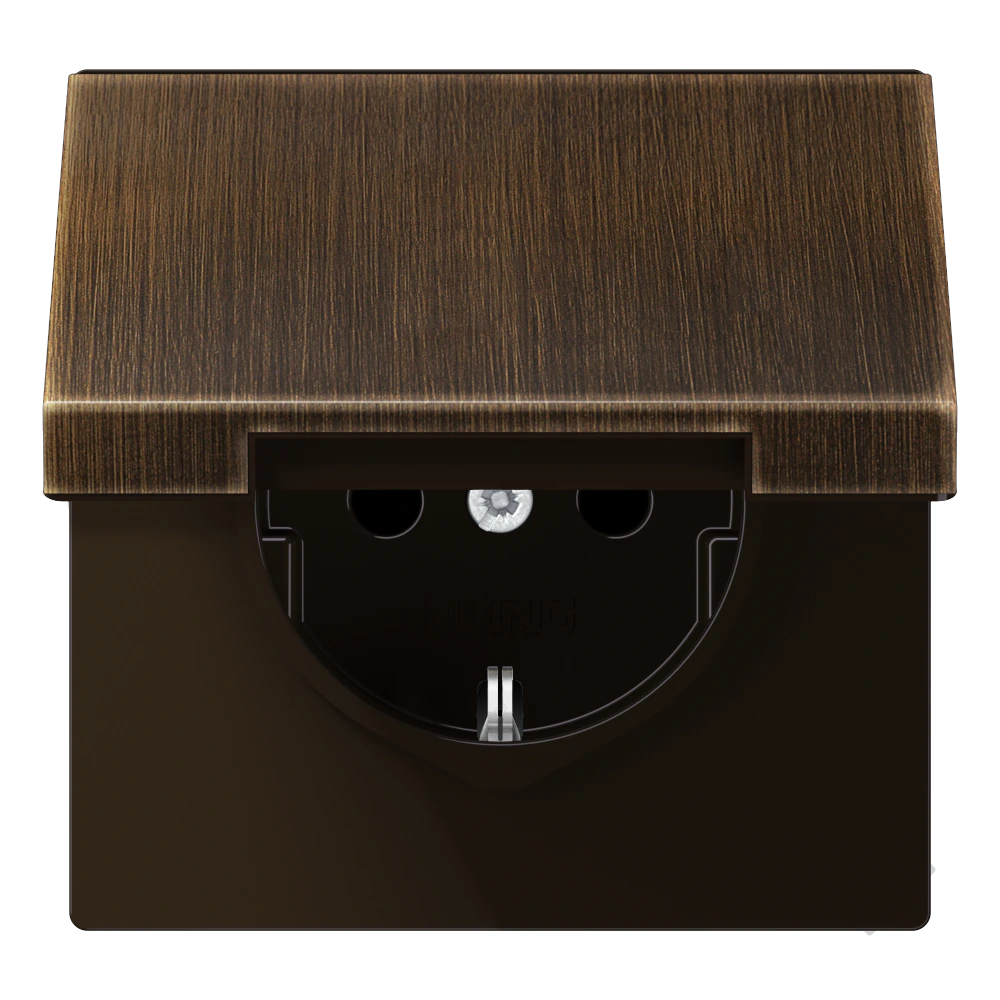 SCHUKO® socket with hinged lid — JUNG LS 990, antique brass, art. ME1521KLAT