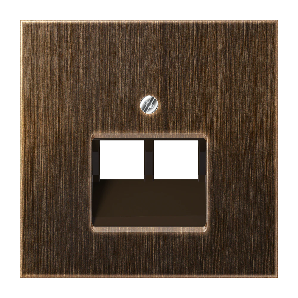 Centre plate for 2-gang modular jack socket (8-pole) — JUNG LS 990, antique brass, art. ME2969-2UAAT